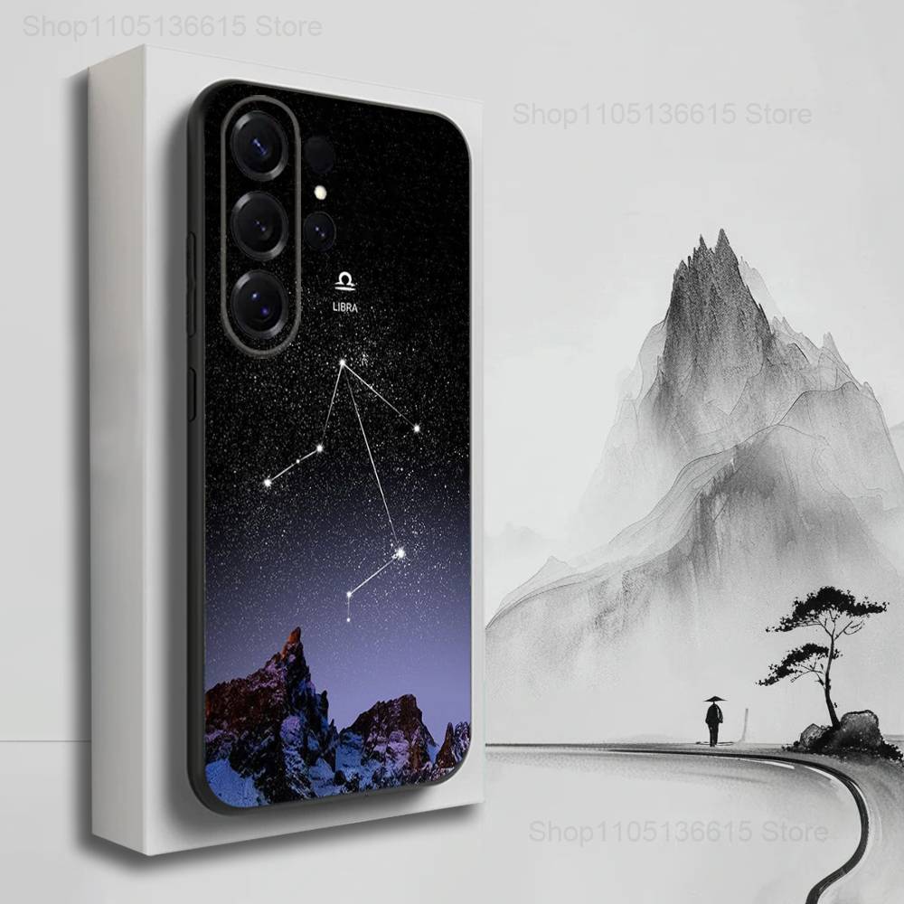 Constellation Art Twelve Phone Case For Samsung S22,S21,S20,S10,S9,S25,S24,S23,Ultra,FE,Plus,Lite,Soft Silicone Black