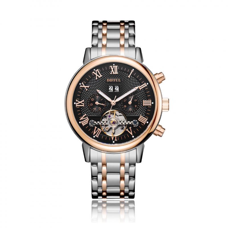 Herren Vollautomatische Multifunktionsuhr mit Lederarmband und Kalender