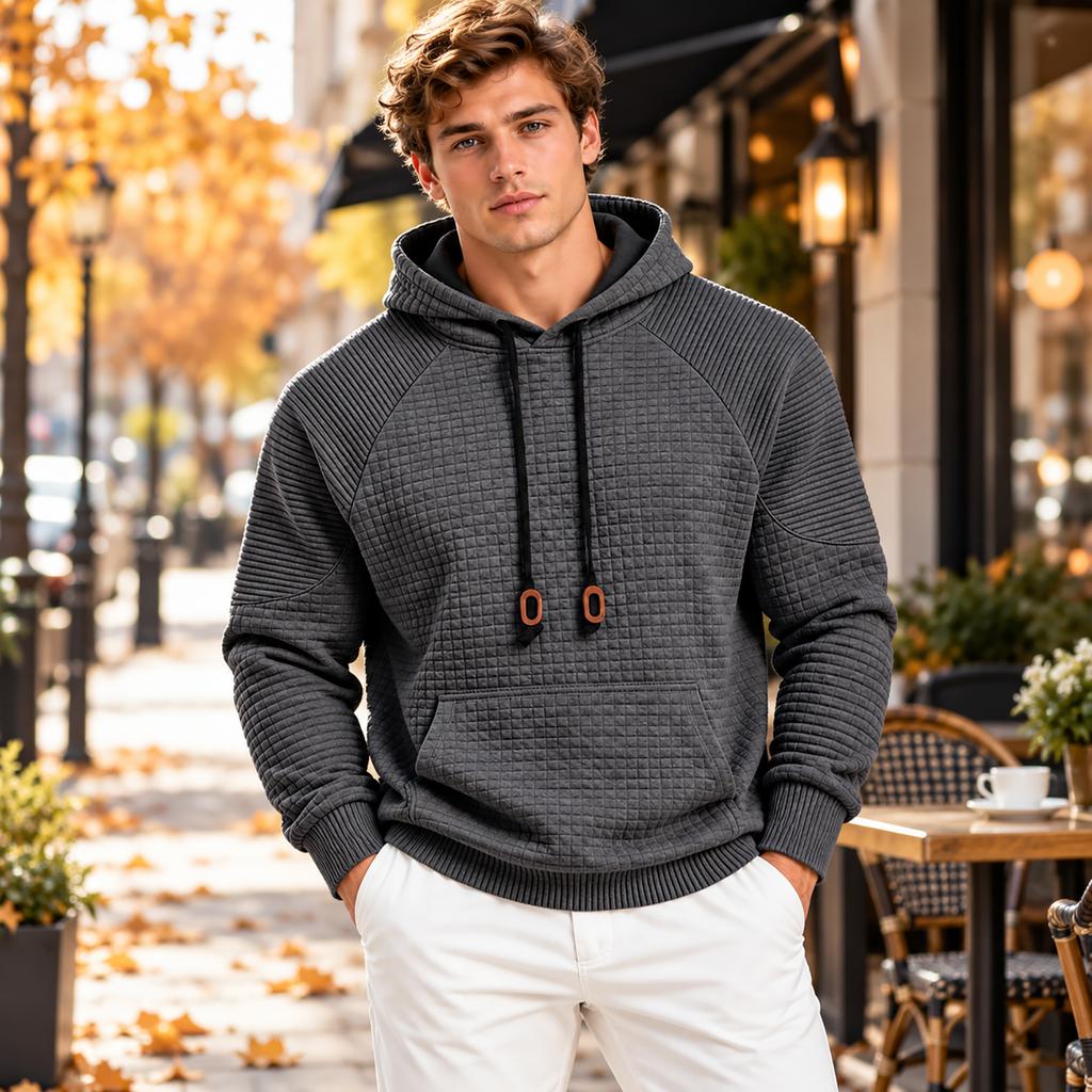 Men's Loose Fit Plaid Texture Hoodie, Casual Sports Outdoor Commute Sweatshirt