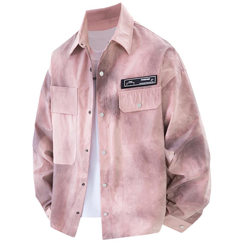 

Мужская рубашка большого размера для работы, куртка, мужская универсальная повседневная свободная рубашка на весну и осень XXL розовый