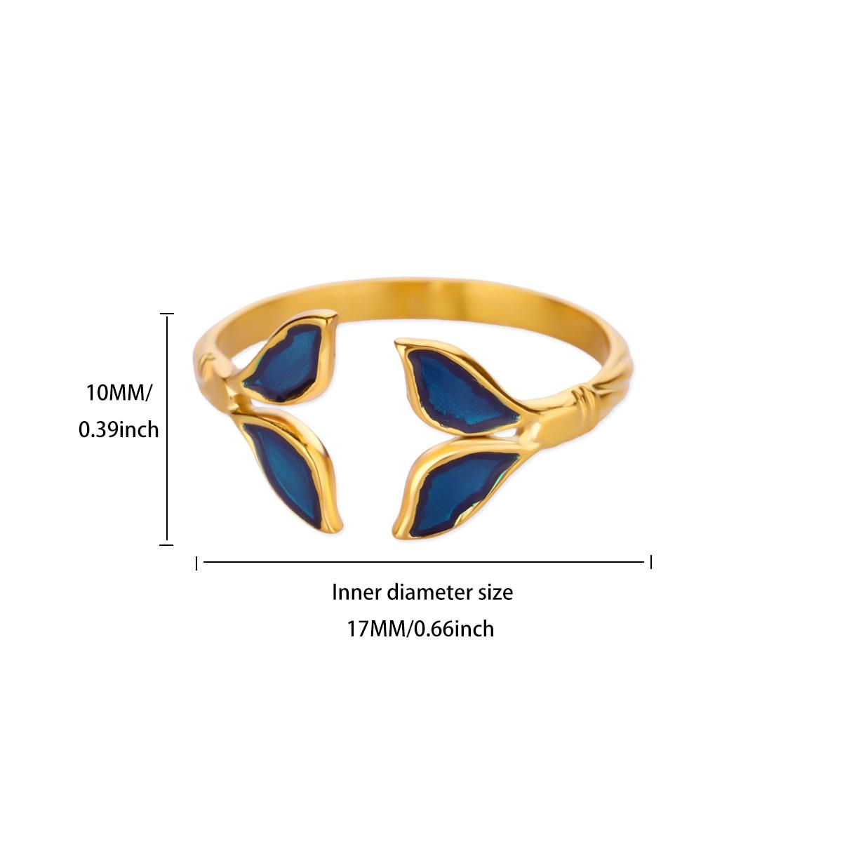 

Stainless Steel Green Leaf Wave Rings 18K Gold-plated Anti Fading Open Ring for Women Wedding Jewelry Vacation Accessories Gift Adjustable