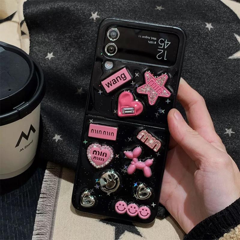 For Samsung Zflip6 Clamshell Folding Screen Mobile Phone Case for Zfold7 Transparent Pink Five-pointed Star Puppy Love
