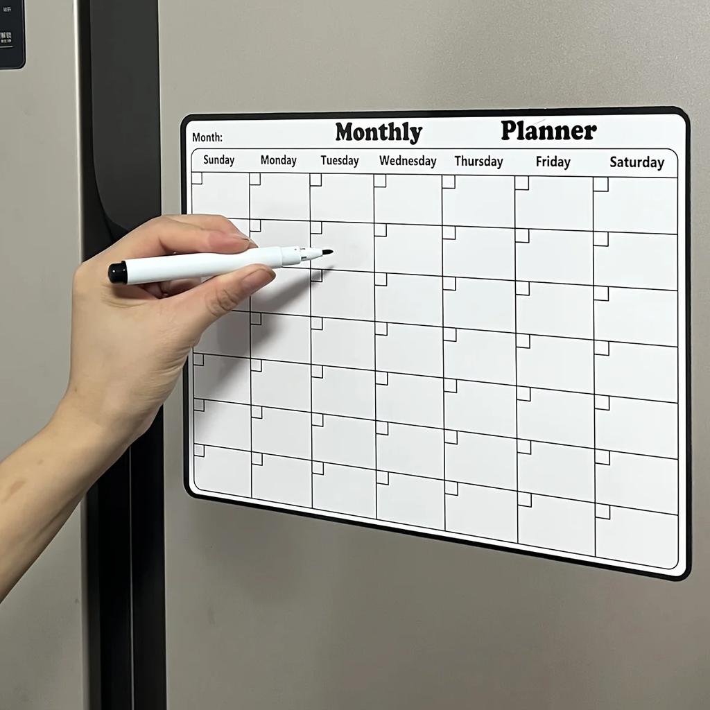 1pc Stylish Magnetic Dry Erase Calendar - Versatile Monthly Planner for Refrigerator - Easy Kitchen Organization & Decor