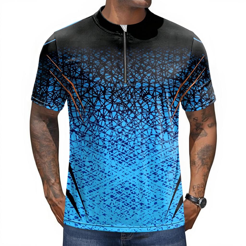 Tricou de ciclism pentru bărbați cu mânecă scurtă și fermoar - Imprimat, Respirabil, Uscare rapidă, Gât pentru ciclism