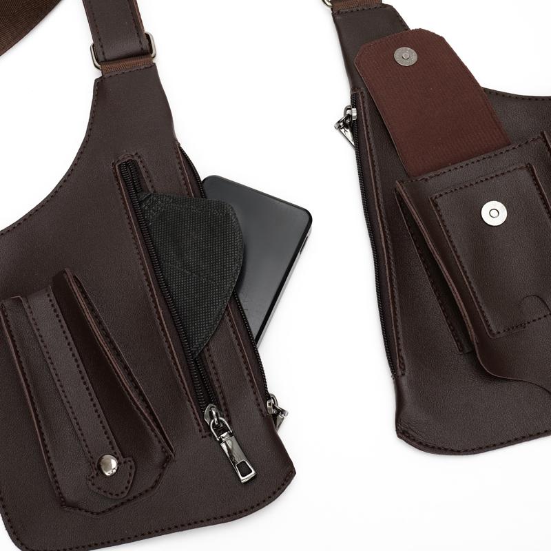 Geantă Vestă Tactică pentru Bărbați cu Design de Lux Piele PU de Înaltă Calitate Geantă de Piept pentru Bărbați Husă pentru Telefon Design Vintage Rucsac de Subraț