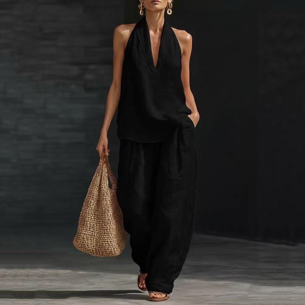 Women's Fashion Sleeveless Loose-Fitting Off-the-Shoulder Casual Two-Piece Set