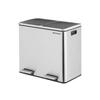 Recycling Bin, Double Trash Can, 2 X 24L, with 2 Compartments, Soft-Close Lids, Pedals, Plastic Inner Buckets and Carry Handles, Silver