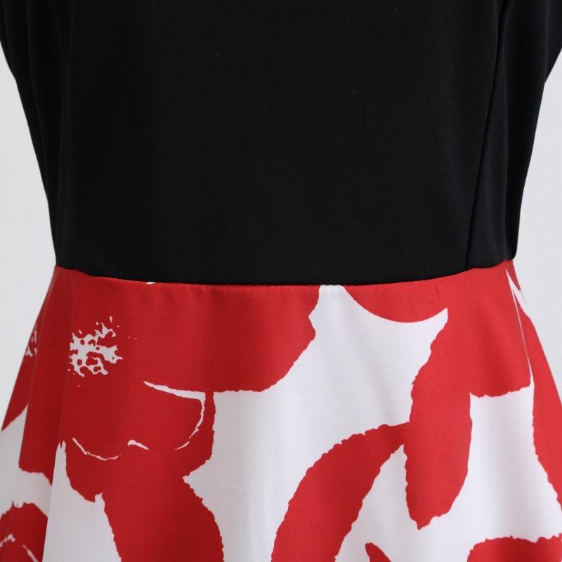 Summer new European style retro, basic round neck black ribbon big swing dress