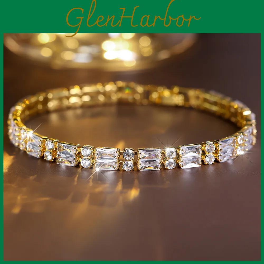 Sparkling White Charm Zirconia Cubic Bracelets For Women Girls Fashion Gold Color Bracelet Wedding Jewelry