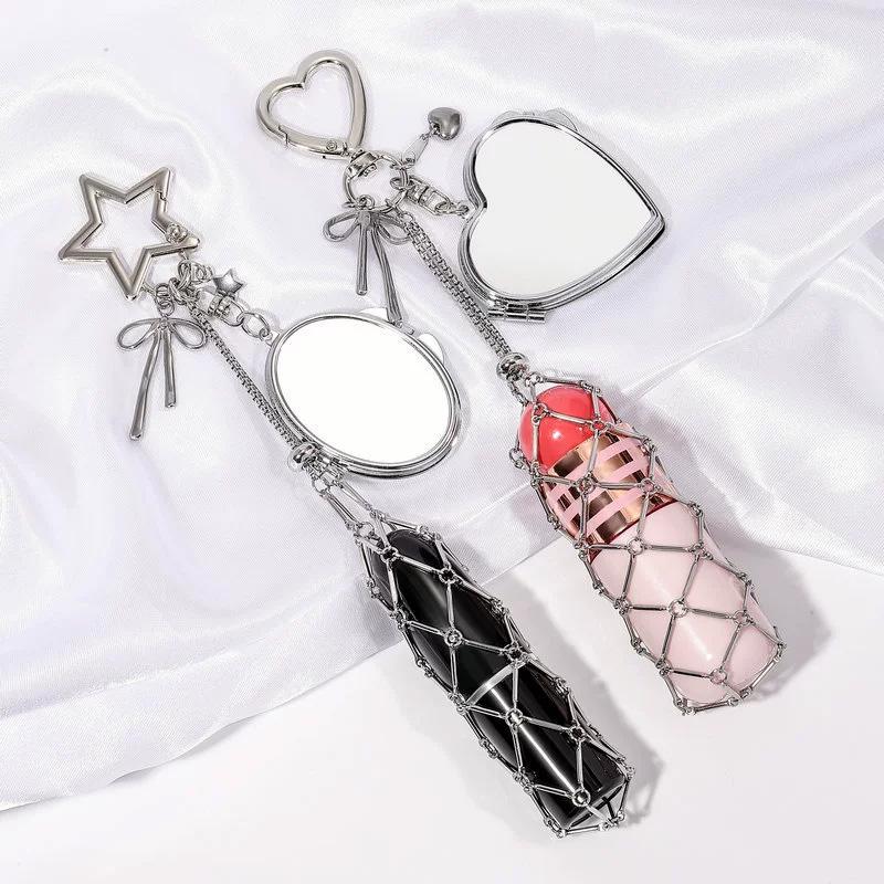 1pc Key Chain Charm Bag Accessories Net Pocket Interchangeable Stainless Steel Lip Balm Bag Keychain Lipstick Bag