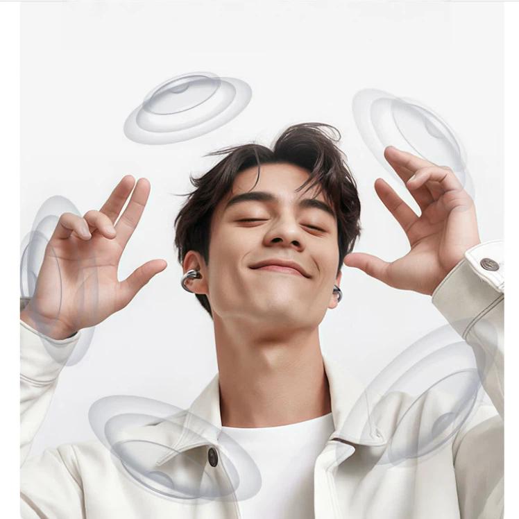 QCY Ear Clip Headphones, Open-Ear Wireless Bluetooth Earphones, With Long Battery Life, Silver Color, Type-C Charging