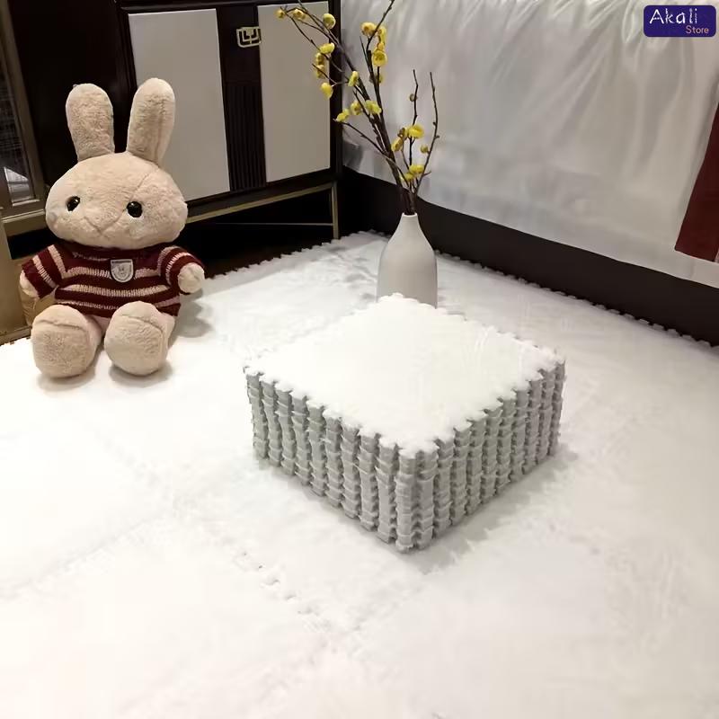 30x30cm EVA Foam Plush Interlocking Floor Mat Soft Carpet Tiles Play Mat Non-Slip Puzzle Rug for Home Living Room