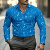 Men's Music Note Print Long Sleeve Shirt Fashion Slim Fit Button Down Casual Blouse Tops