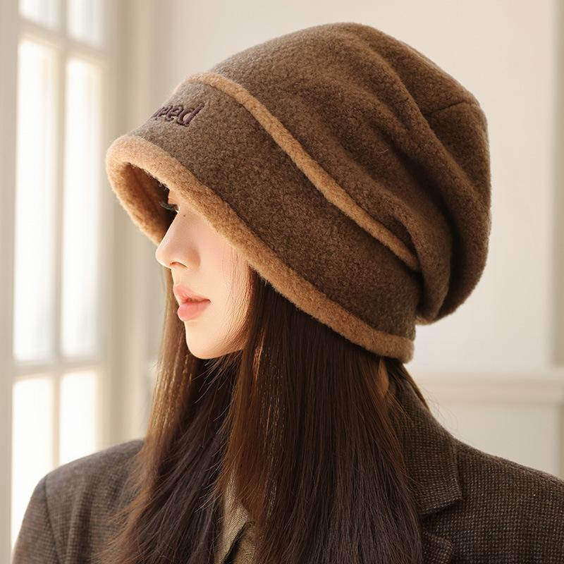 Autumn and Winter Hats for Women with Big Heads and Faces Small Fisherman Hat Korean Style Versatile Baotou Hat Outdoor Warm Plus Velvet Pile Hat