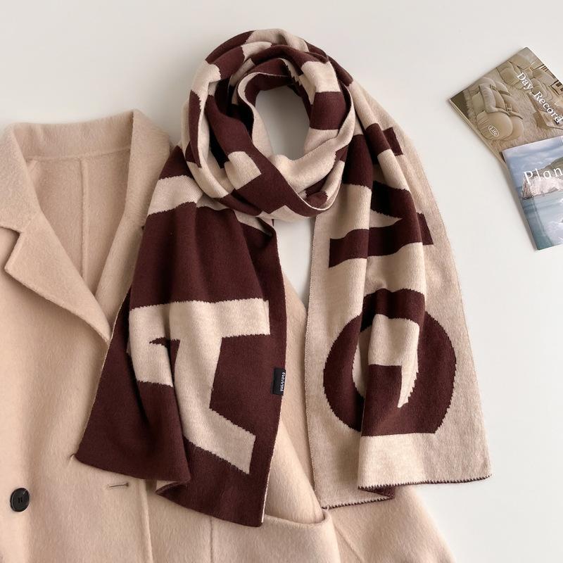 New knitted scarf women's winter versatile college style letter imitation rabbit fur couple scarf