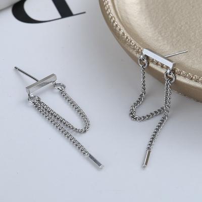 925 Sterling Silver Tassel Piercing Stud Earring For Women Party Jewelry Pendientes Accessories Oorbellen Eh771