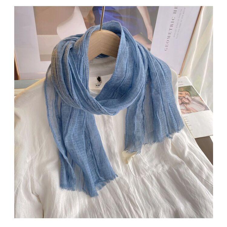 

Универсальный однотонный шарф из хлопка и льна для женщин на весну и осень, летний шарф в корейском стиле