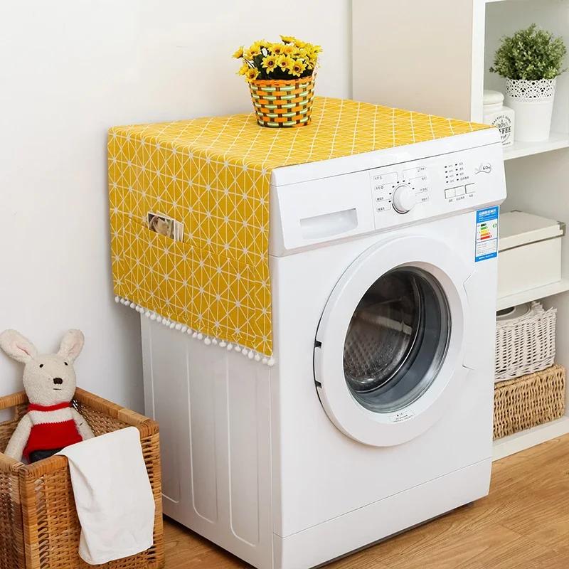 Drum Washing Machine Cover Dustproof Refrigerator Microwave Oven Cover with Pocket Protector Printing Cotton Household Dustcover