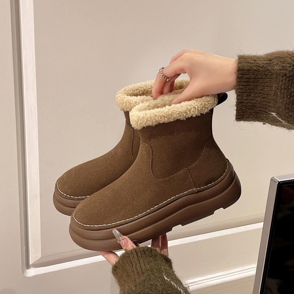Fur Snow Boots Women's Winter Platform Plush Short Boots 2025 New Warm Lamb Wool Cotton Shoes
