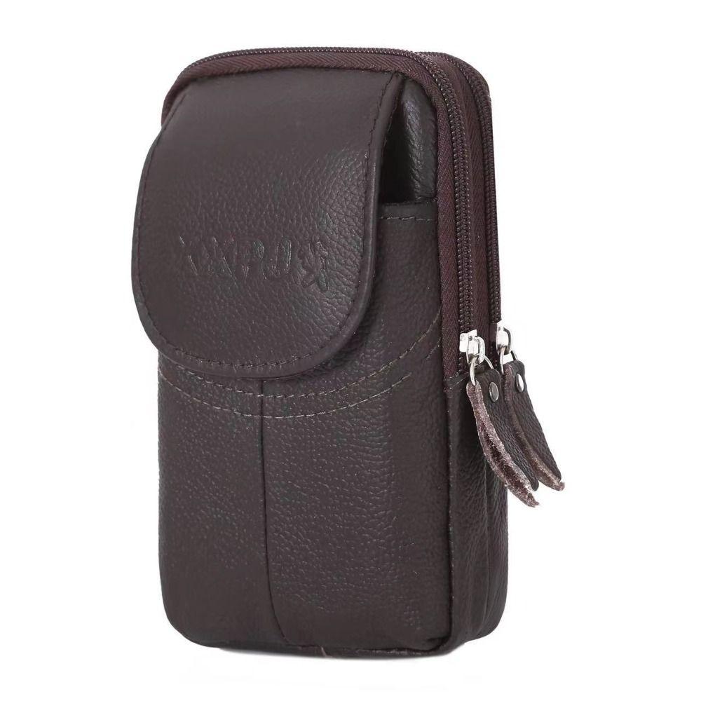 Solid Color Outdoor Sports Waist Bag Cowhide Leather Phone Belt Hanging Pouch  Outdoor Sports