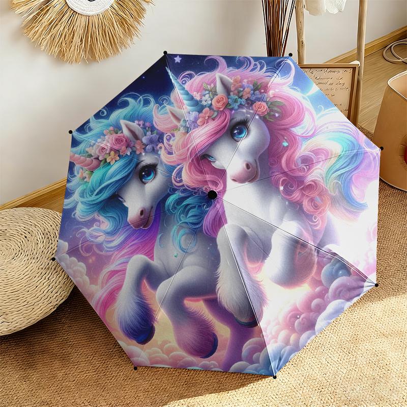1pc Unicorn Twins Umbrella Portable Folding Umbrella Iron Frame Hole Bone Structure Outdoor Home Umbrella