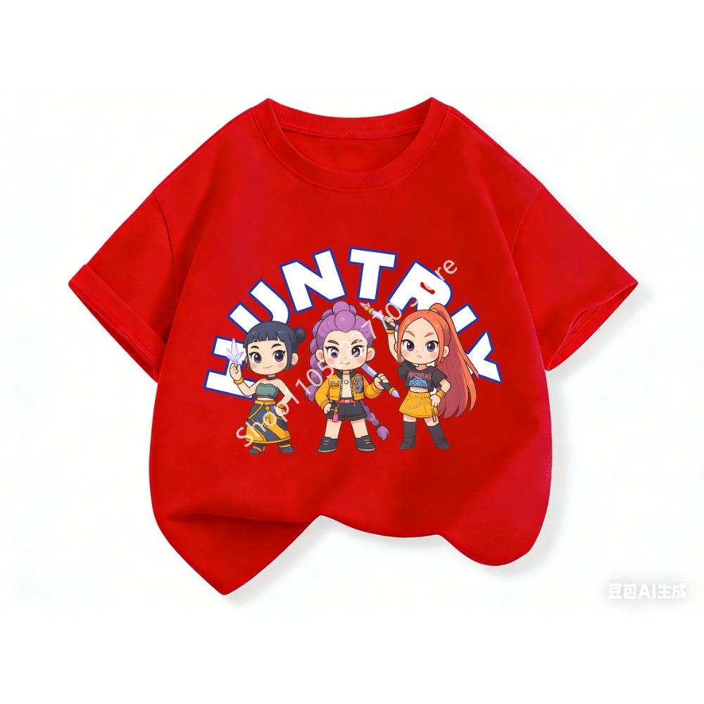 2026 Fun Huntrix Kpop Demon Hunters T-Shirt for Boys Girls Fans Gift Summer Crew Neck Short Sleeve Tees Fashion Kids T-shirt