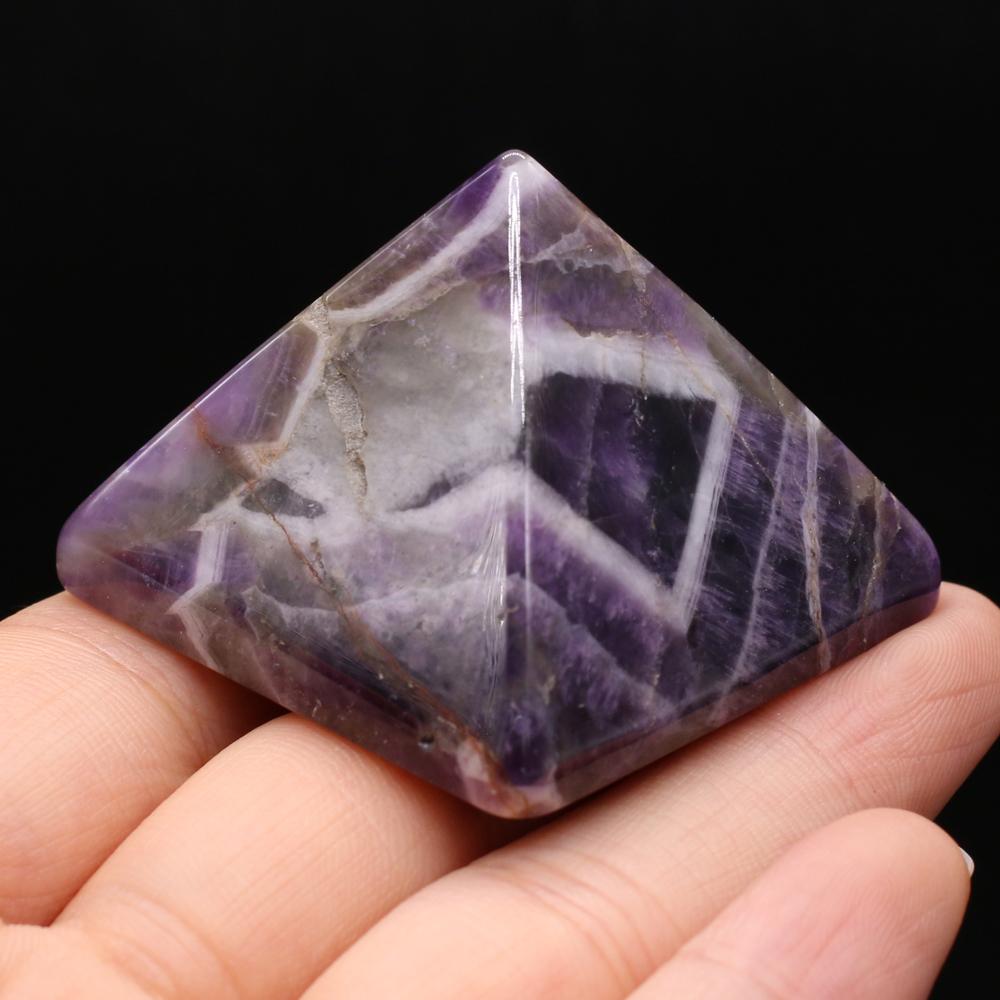 1Pc Reiki Healing Crystal Pyramid Ornament Decoration Energy Natural Stone Quartz Agate Amethyst Jade Gemstone Home Decor Jewelry Mini Furnishings 4cm