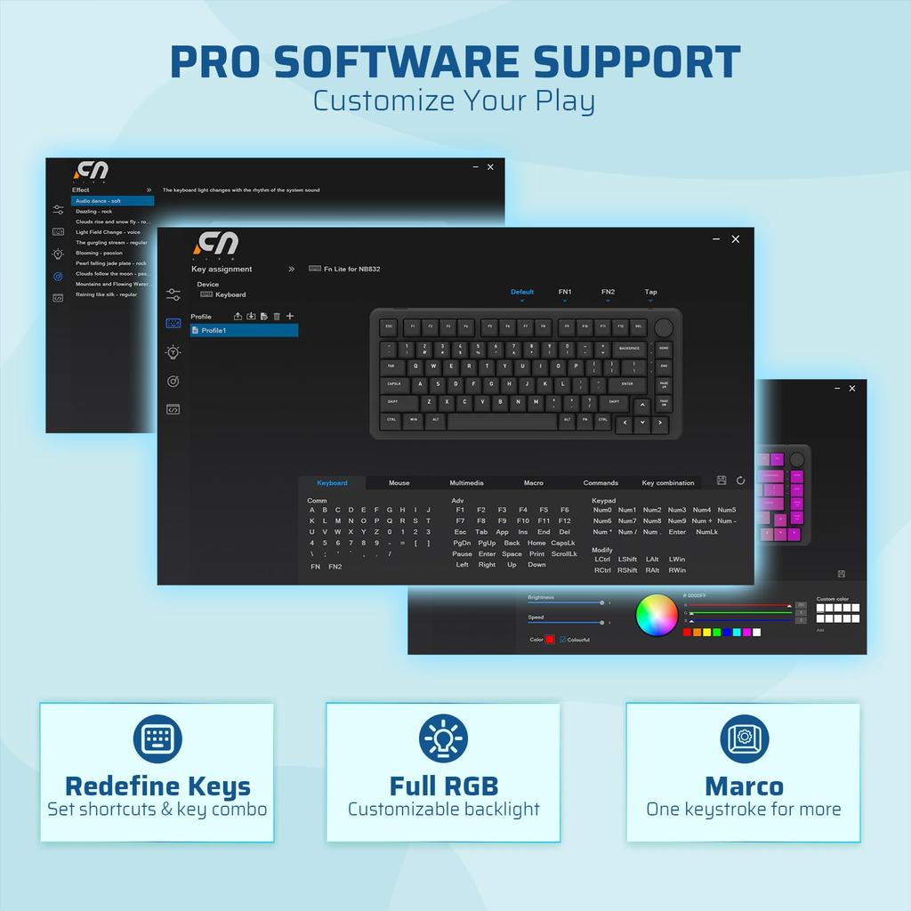 LTC Nimbleback NB832 Wireless 75% Gasket Mechanical Keyboard, Tri-Mode BT5.02.4GUSB-C Wired, Hot-Swappable 82-Key RGB Gaming Keyboard with Software