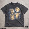 Drei Katzen Mond Vintage 90er Grafik T-Shirt, Retro Lustige getigerte Katze Geschenk, Miauende Katzen Vollmond Tee, Ästhetisches Galaxie Haustier Natur Kunst