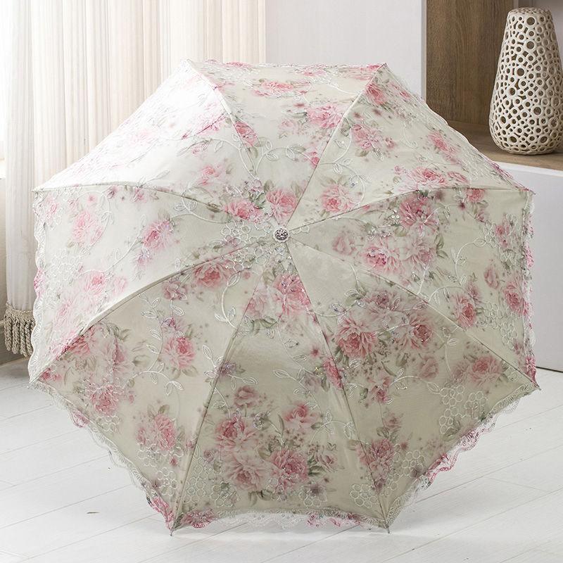 3 Folding Women Lace Rain Umbrella Strong Windproof Anti UV Luxury Paraguas Sun Protection Outdoor Sunny Rainy Parasol Gift