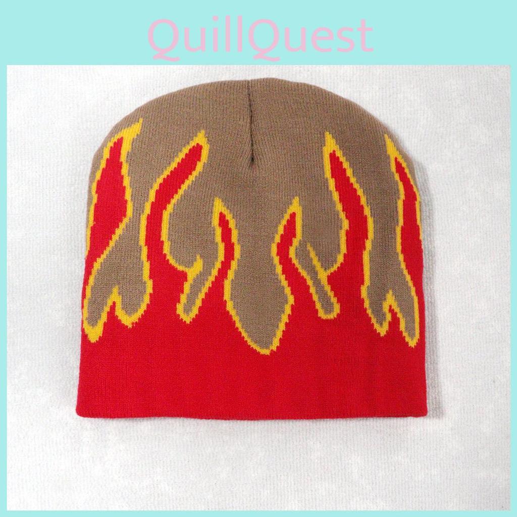Cap Outdoor Knit With Flame Pattern And Acrylic Material For Fall Streetwear