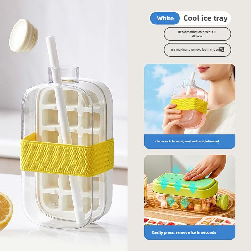 Ice Cube Mold Household Two-in-one Press Ice Kettle with Lid Ice Tray Zero Touch Ice Out Carry Straw Dual-purpose Ice Kettle