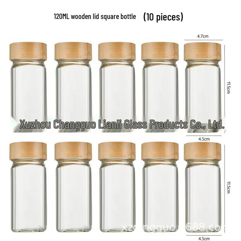 40oz Glass Pepper Powder Square Seasoning Bottle Set, 120ml, Bamboo Lid with Holes