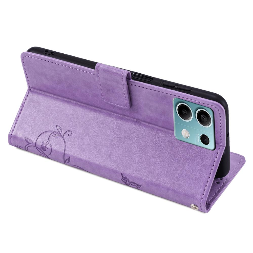 For Xiaomi Redmi Note 13 4G Anti-Scratch Phone Cover PU Leather Case Imprinted Butterfly Floral Stand Phone Shell