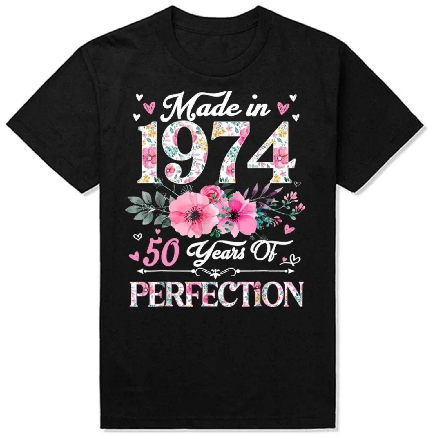 

Clothing Casual Basic T-shirts Made in 1974 Floral 51 Years Old 51th Birthday Tee Tops Round Neck Short-Sleeve Fashion Tshirt S разноцветный