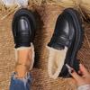 Plus Suede Leather Shoes for Women Loafers New Winter Warm Black Womens Casual Walking Shoes Warm Big Size 42 Ladies Shoes
