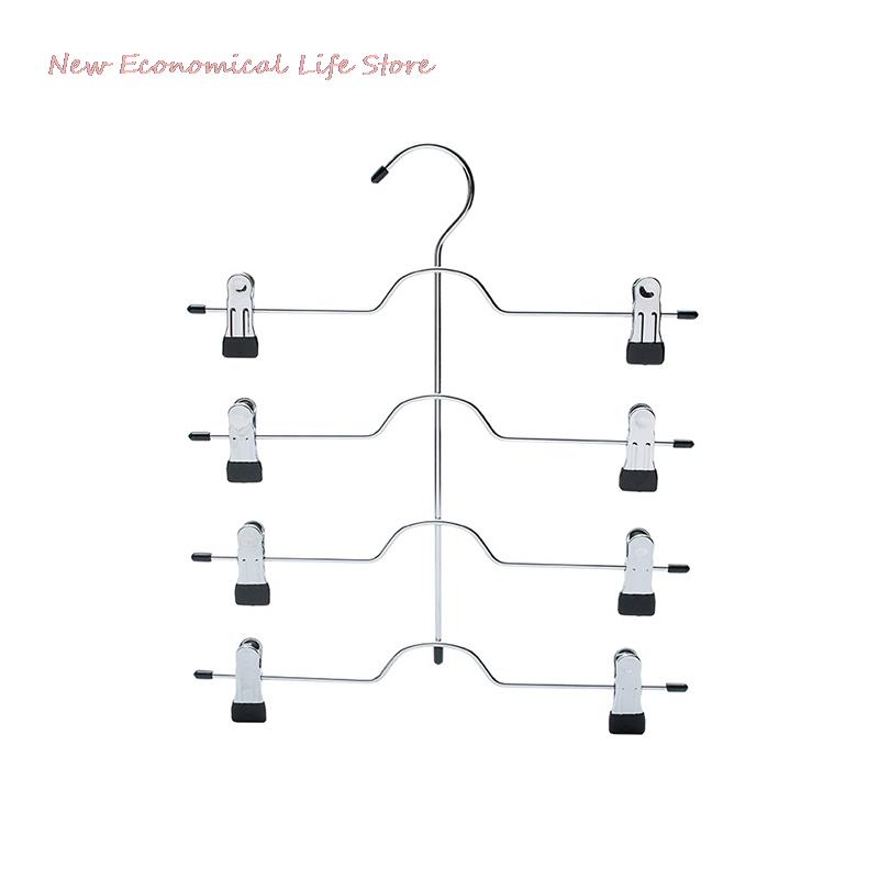 

4/6-ярусная вешалка для юбок, брюк, шорт с регулируемыми зажимами, экономящая место, нескользящая, 12 зажимов, металлическая вешалка для хранения юбок
