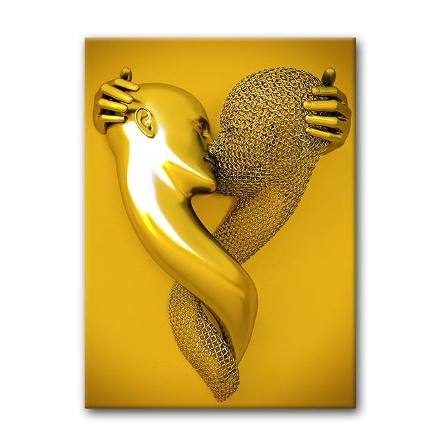 Ragazzo d'oro e Ragazza di giada Coppia Metallo Ritratto Arte Pittura a olio Poster e Stampa Moderna Decorazione da parete Soggiorno