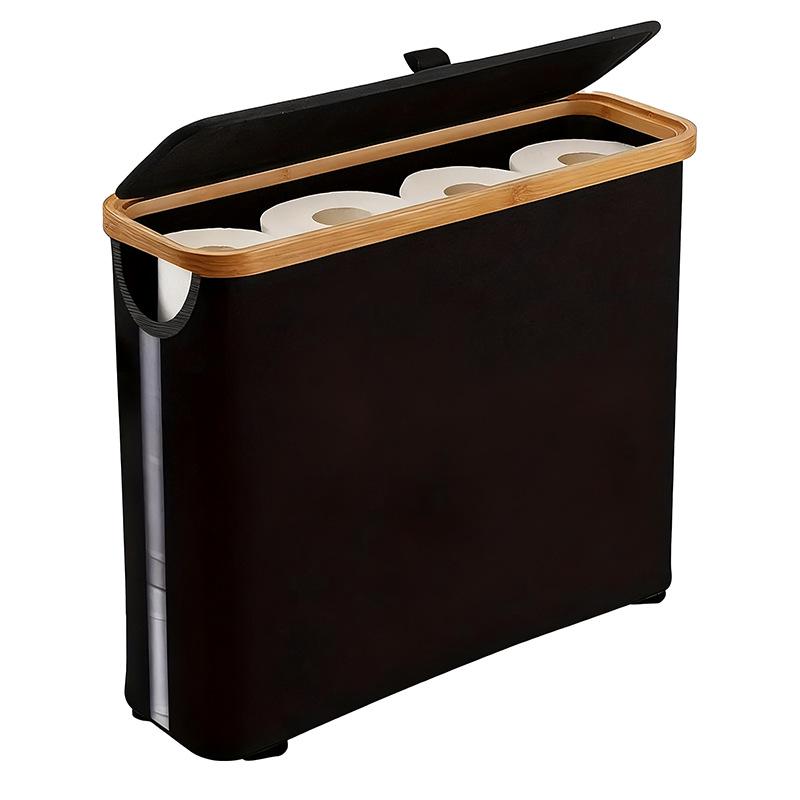Foldable Bamboo Laundry Hamper with Lid - Oxford Cloth Dustproof Storage Basket