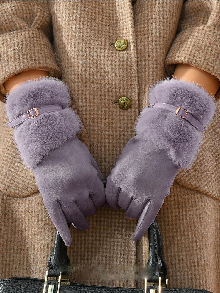 Warm Gloves Women's Winter Driving Fleece Thickened Warm Gloves Women's Cycling Windproof Touch Screen Gloves