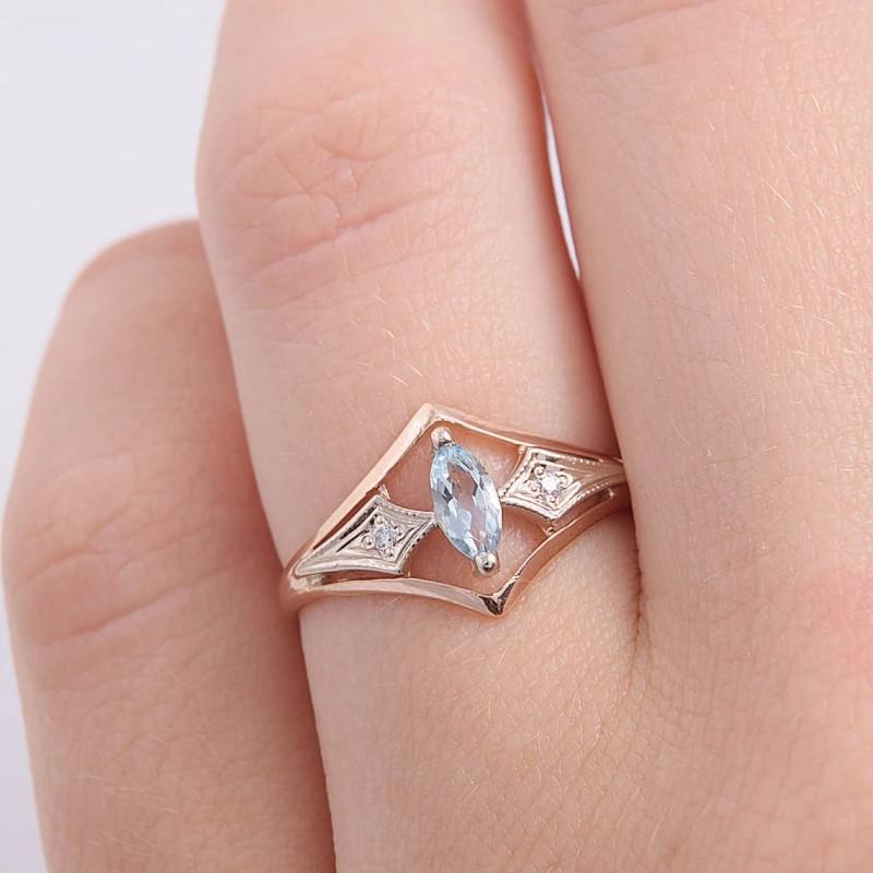 Rose Gold Color Women Rings with Marquise Blue Cubic Zirconia Elegant Wedding Party Bridal Accessories Fashion Jewelry