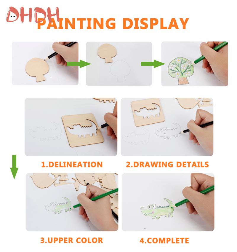 DHDH Baby Toys School Paint Tools Educational Coloring Book Paint Learning Coloring Board Drawing Board Wooden Drawing Toys