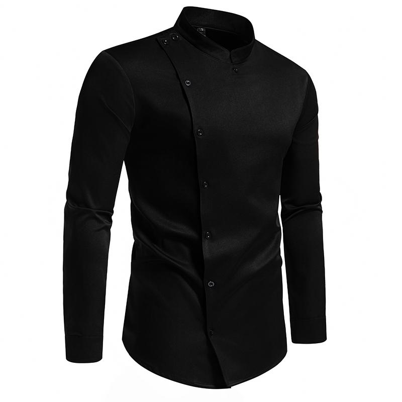 Cozy Up Men's Restaurant Stand-up Collar Long-sleeved Shirt Overalls