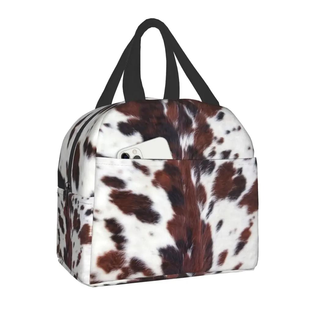 Animal Cowhide Texture Cow Print Lunch Bag for School Office Picnic Leakproof Insulated Cooler Thermal Lunch Box Women Children