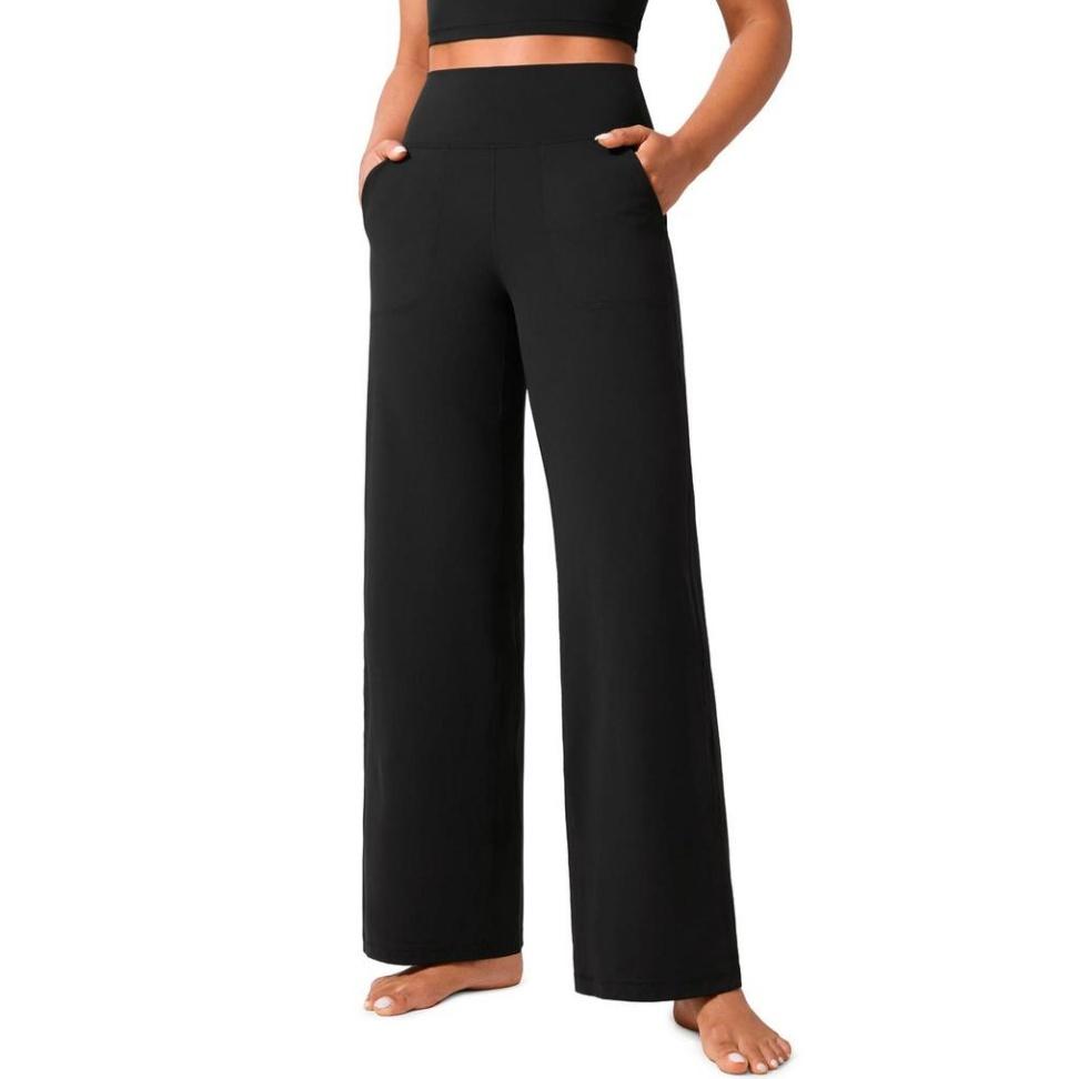 High Waisted Straight Leg Pull-On Pants with Elastic Waist and Pockets