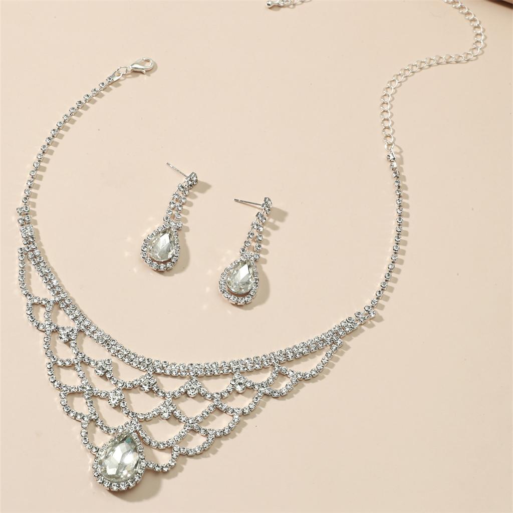 Fashion Necklace Earrings Set Rhinestone Shiny Stud Earrings Two-piece Set