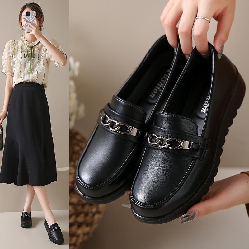 

Туфли для мам весенние и осенние кожаные туфли с мягкой подошвой и мягкой поверхностью, нескользящие, для женщин среднего и пожилого возраста, удобные, рабочие, для пожилых, черные 35