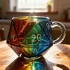Rainbow D20 Dices Design Glass Cup Geometric Multicolored Heat Resistant For Hot Beverages Ergonomic Handle Gaming Enthusiasts