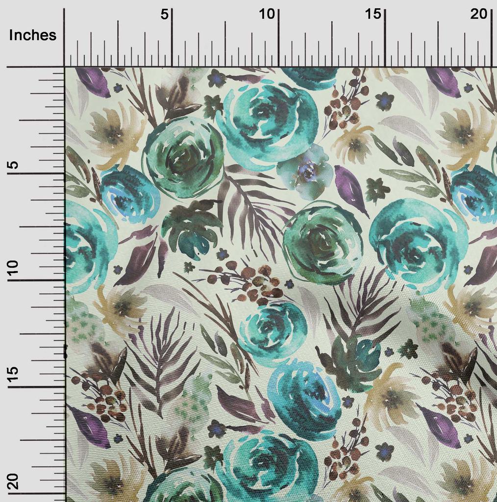 oneOone Baumwolle Flex Mittelblau Stoff Blumen Kleidermaterial Stoffdruckstoff Meterware 40 Zoll