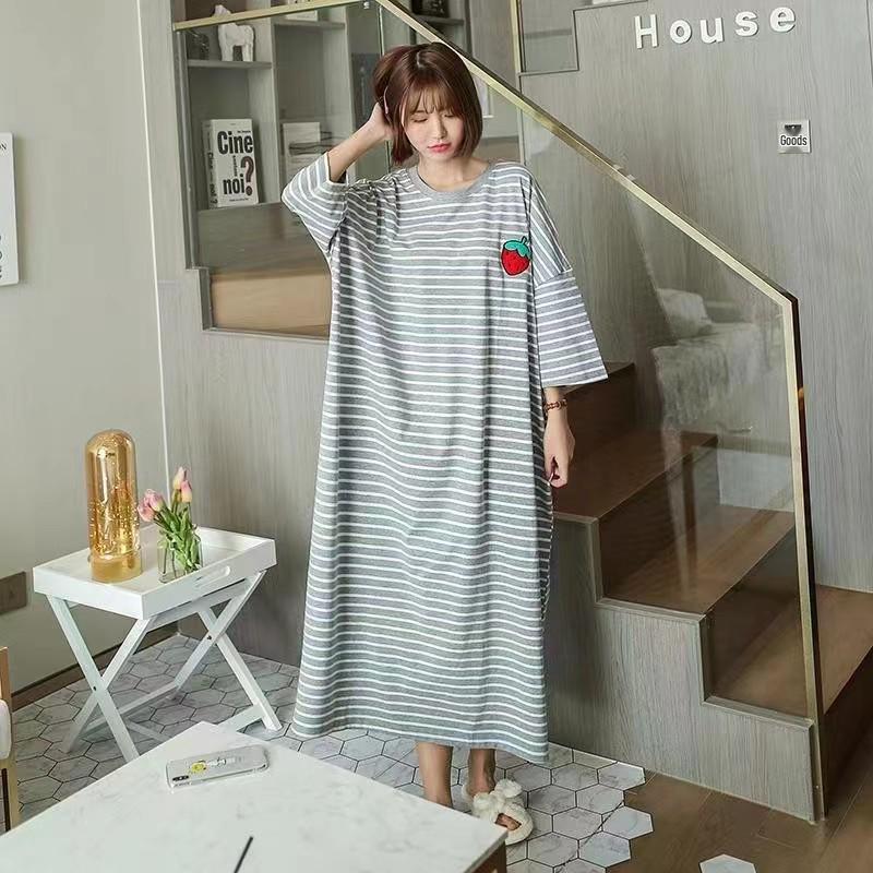 2025 Women's Korean Style Loose Plus Size Short-Sleeve Long Nightgown